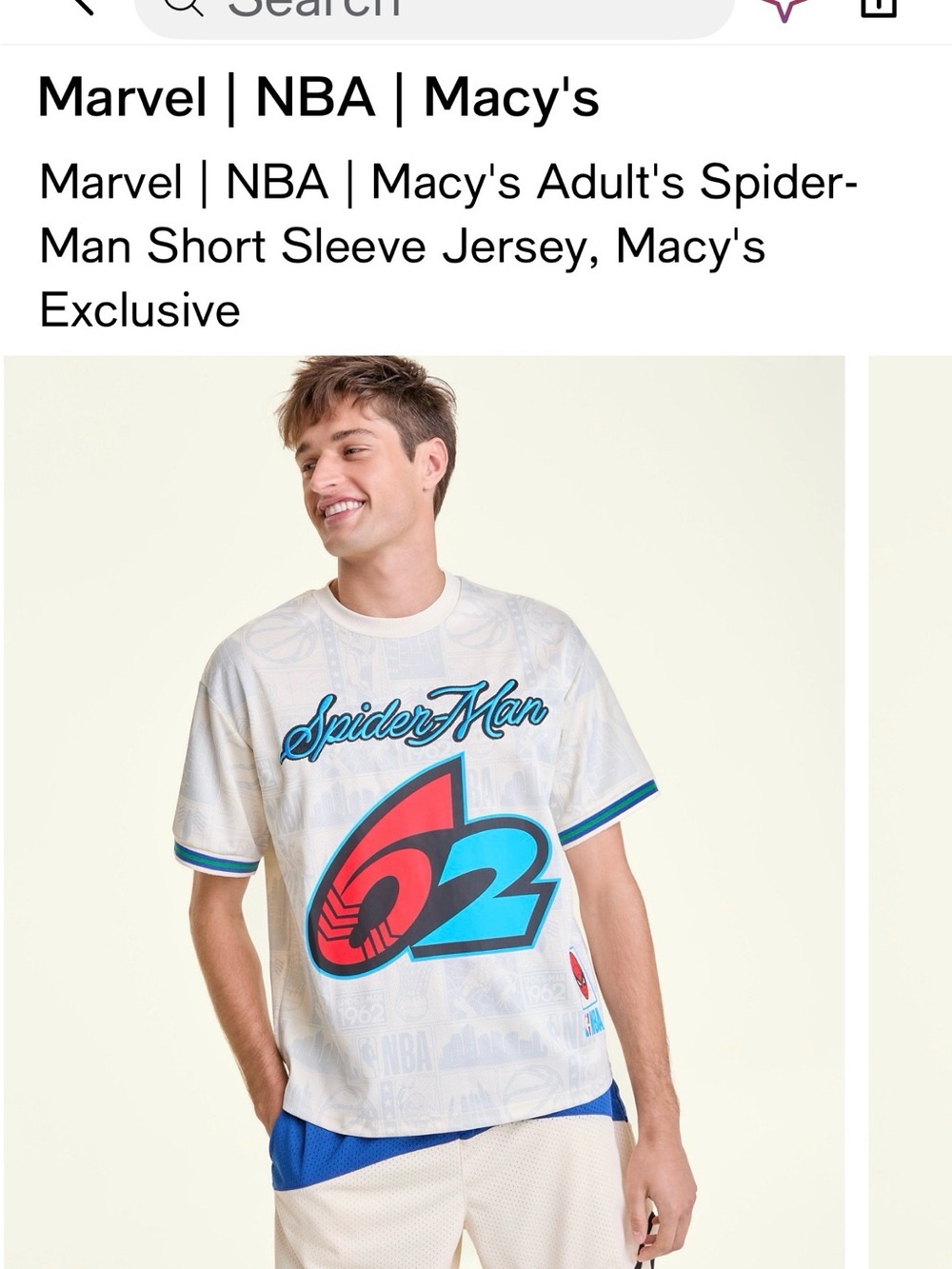 Marvel Spider-Man White Jersey with Red and Blue Graphic